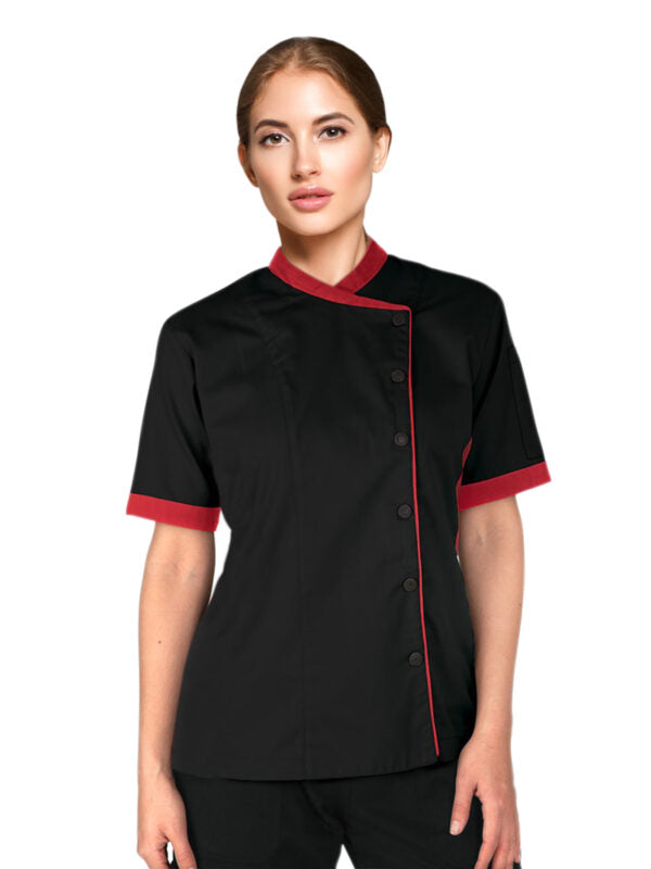 Short Sleeves Chef Coat Jacket Uniform for women ideal for food service, Caterers and Culinary professional.